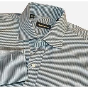 Paul Stuart Wimbledon Dress Shirt Mens 16/35 Gray Black White Striped Poland